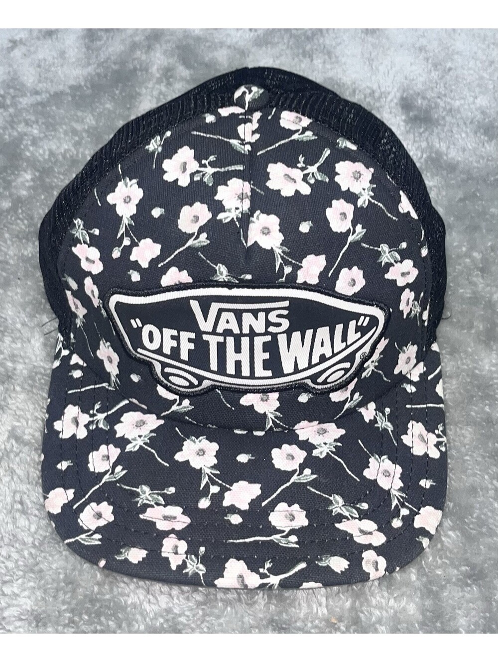 Vans Off The Wall Hat Cap Snap Back Adult OS Black Pink Floral Cotton Trucker
